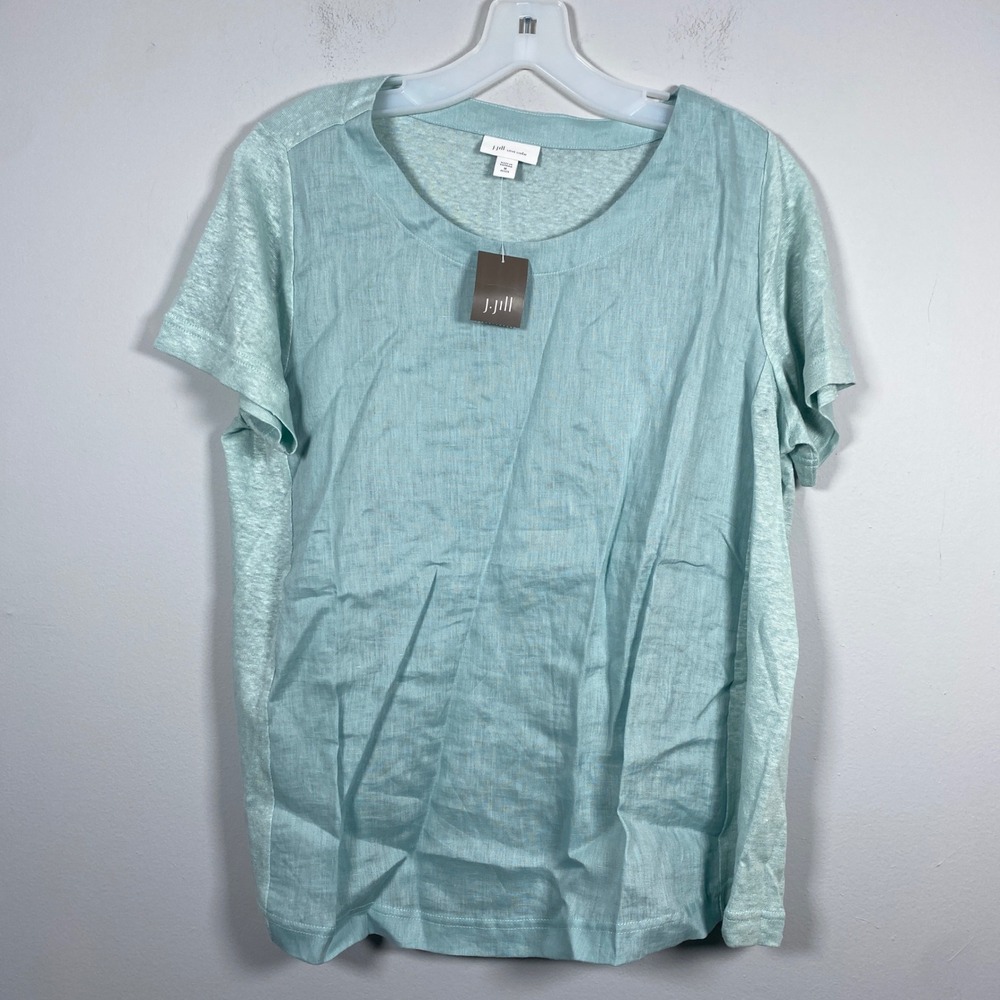 NWT J. Jill Love Linen Top Women MP Aegean Mist‎ Blue Shirt Coastal Lagenlook